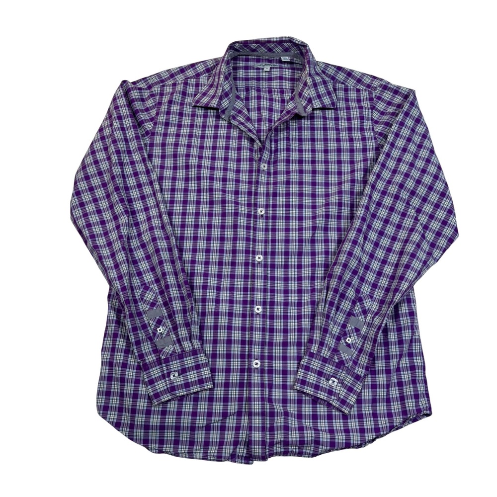 Jeremy Argyle NYC Mens Purple Plaid Cotton Button Down Shirt Size M Long Sleeve